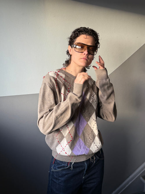 BEIGE ARGYLE KNIT – SIZE L