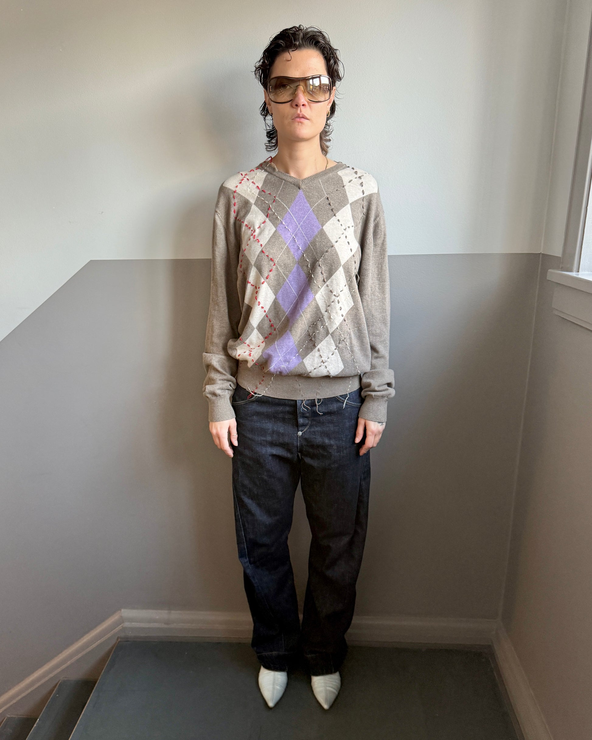 BEIGE ARGYLE KNIT – SIZE L