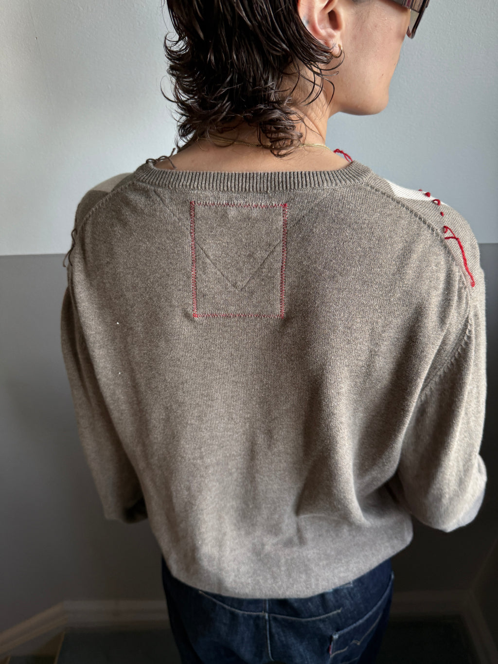BEIGE ARGYLE KNIT – SIZE L