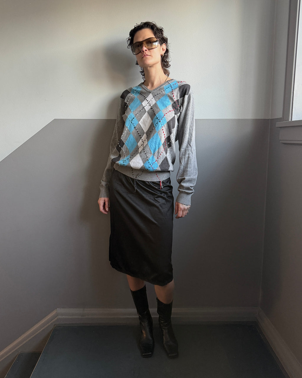 GREY ARGYLE KNIT – SIZE L