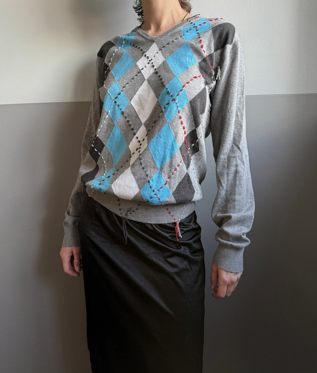 GREY ARGYLE KNIT – SIZE L