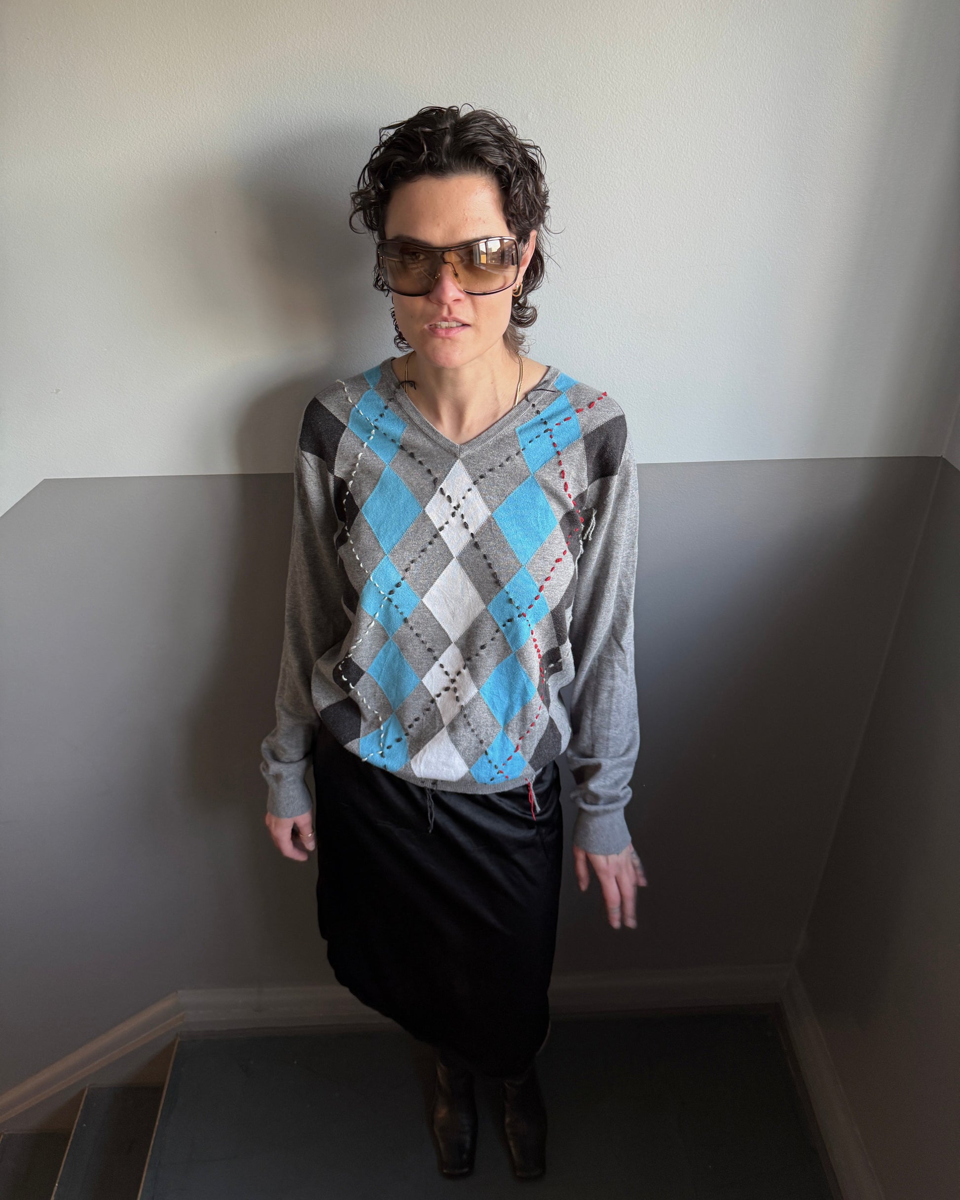 GREY ARGYLE KNIT – SIZE L
