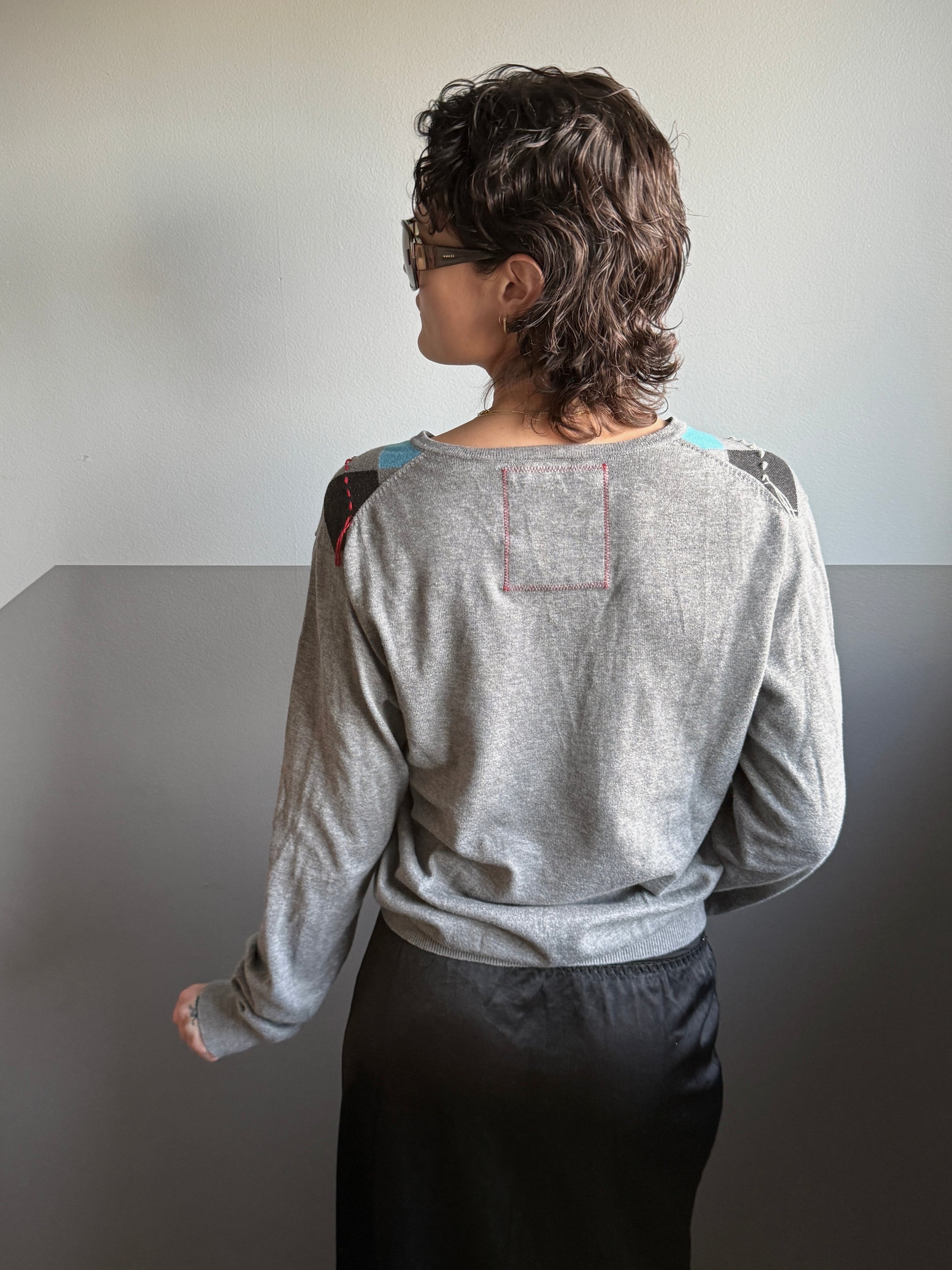 GREY ARGYLE KNIT – SIZE L