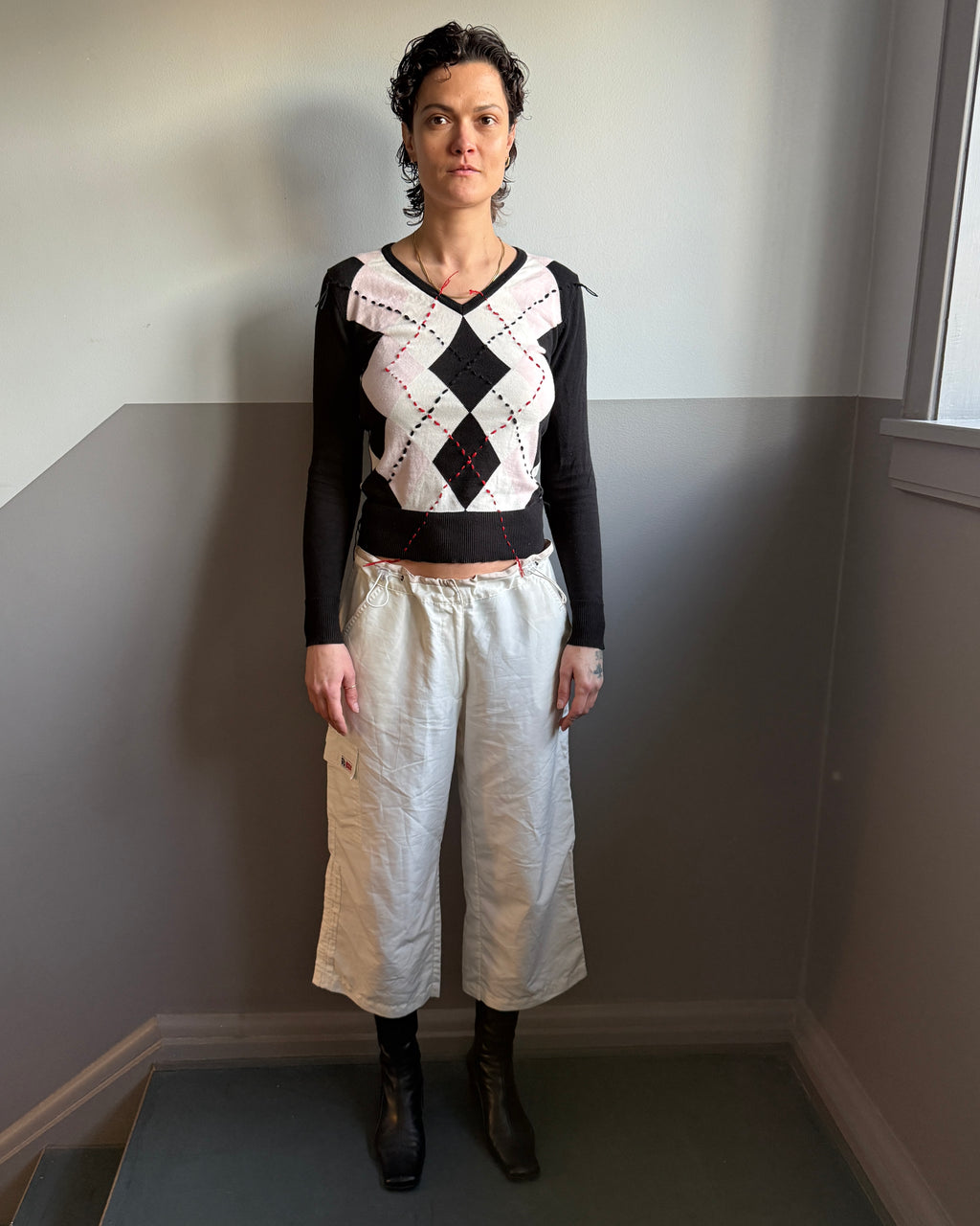 BLACK ARGYLE KNIT – SIZE XS