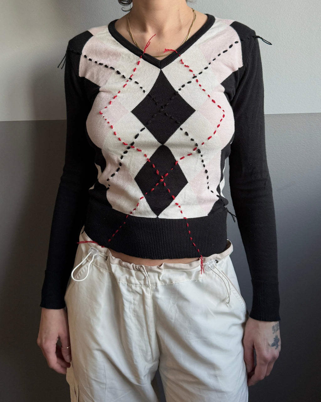 BLACK ARGYLE KNIT – SIZE XS