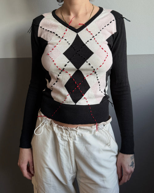 BLACK ARGYLE KNIT – SIZE XS