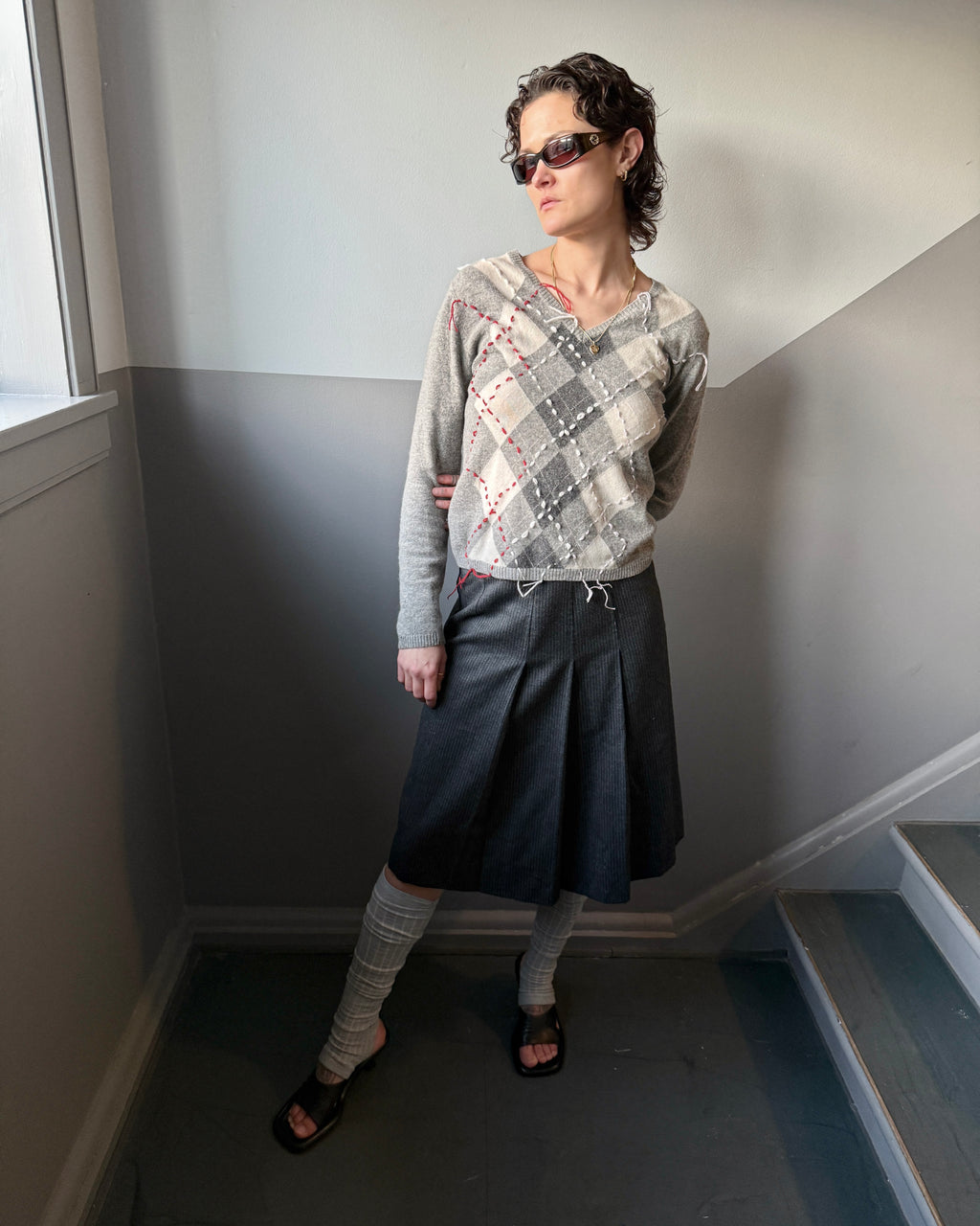GREY ARGYLE KNIT – SIZE M