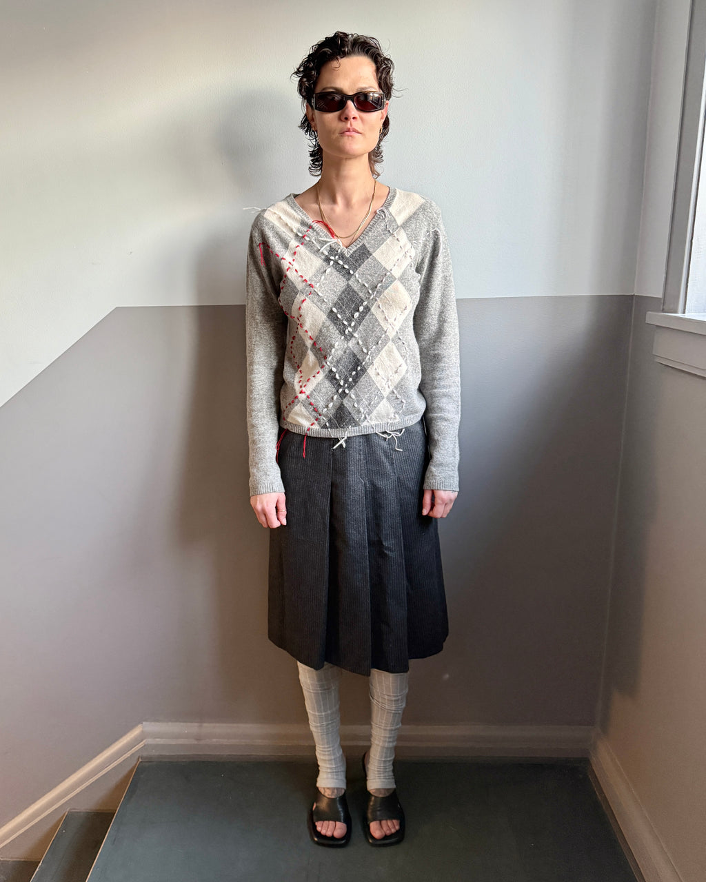 GREY ARGYLE KNIT – SIZE M