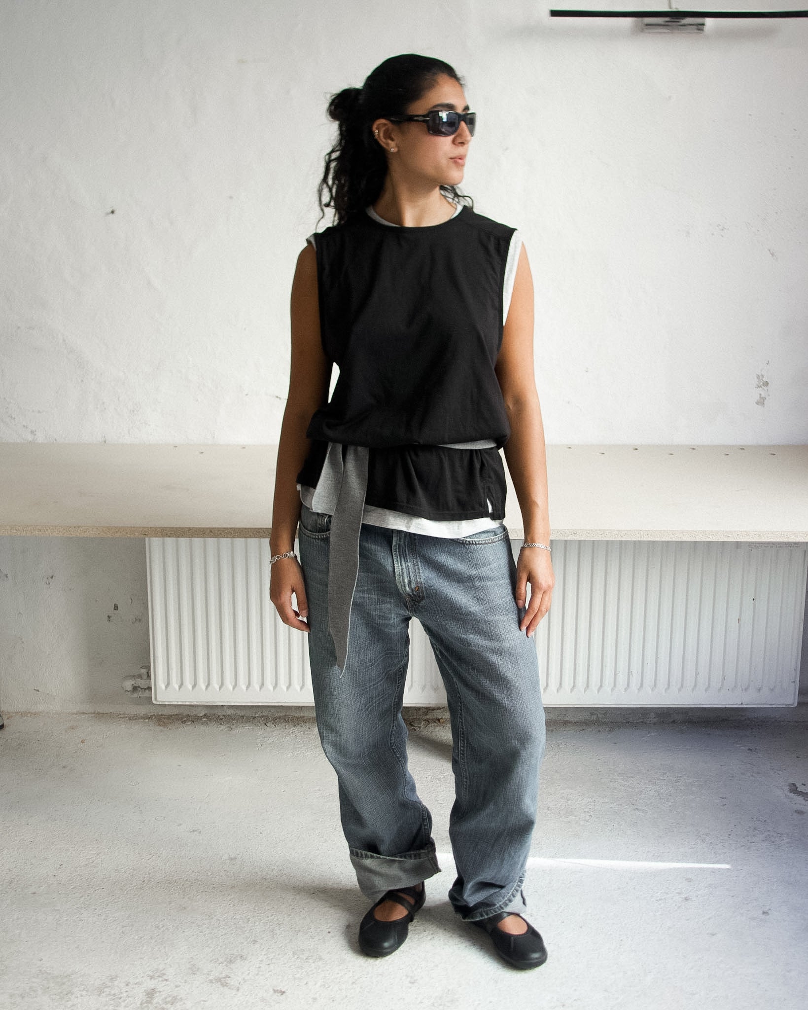 BLACK/GREY JERSEY TOP